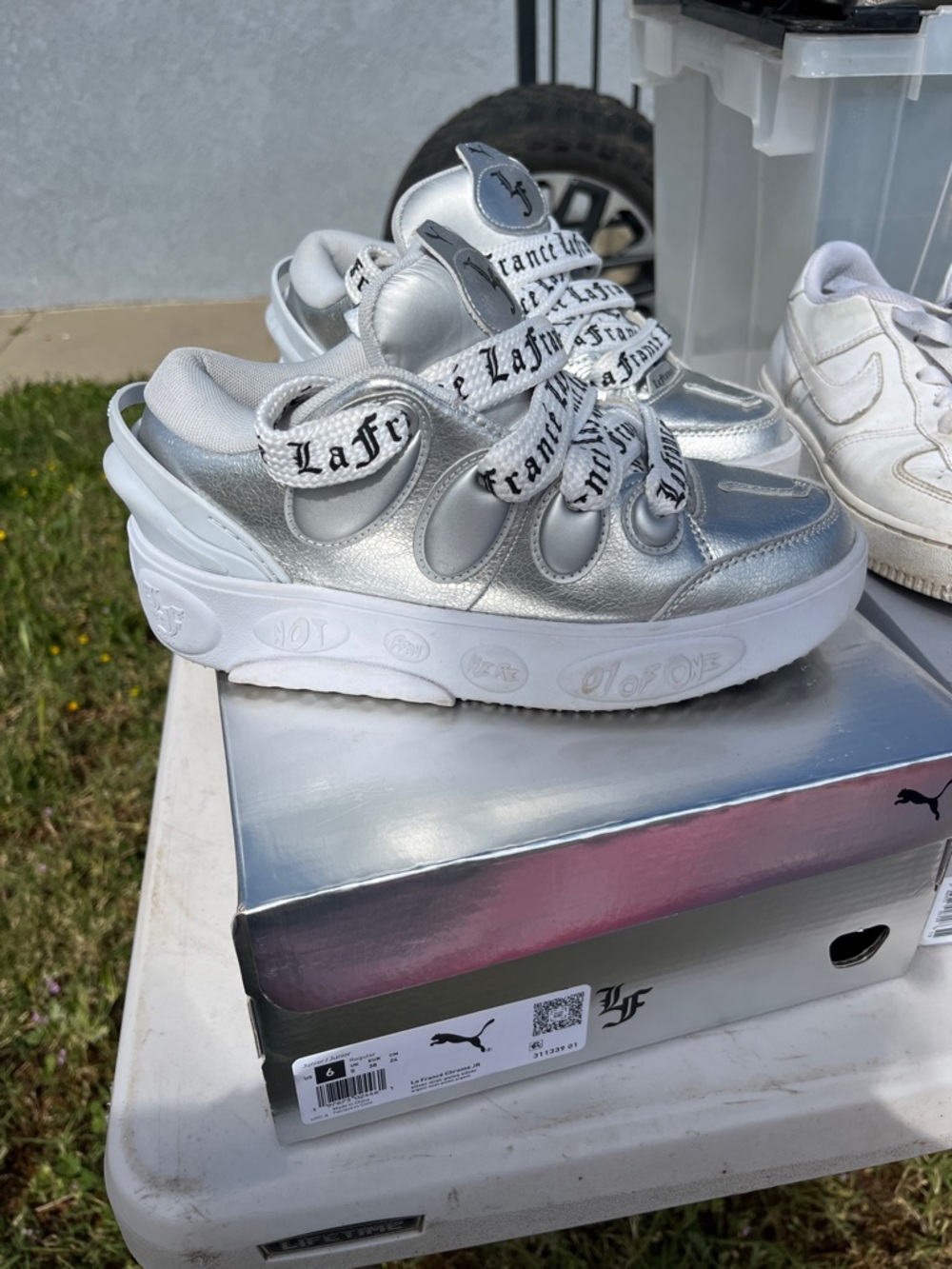 Puma Silver Metallic Platform Sneakers with White Accents